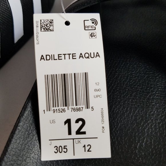 NEW Mens Sz 12 Adilette Aqua Slides - Black / White - Picture 9 of 9
